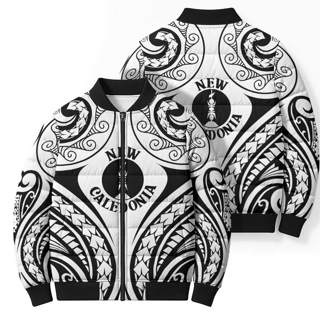 New Caledonia Day Bomber Puffer Jacket Polynesian Curves White Color - Polynesian Pride