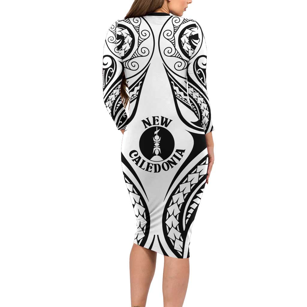 New Caledonia Day Family Matching Long Sleeve Bodycon Dress and Hawaiian Shirt Polynesian Curves White Color - Polynesian Pride