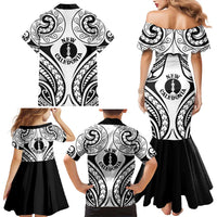 New Caledonia Day Family Matching Mermaid Dress and Hawaiian Shirt Polynesian Curves White Color - Polynesian Pride