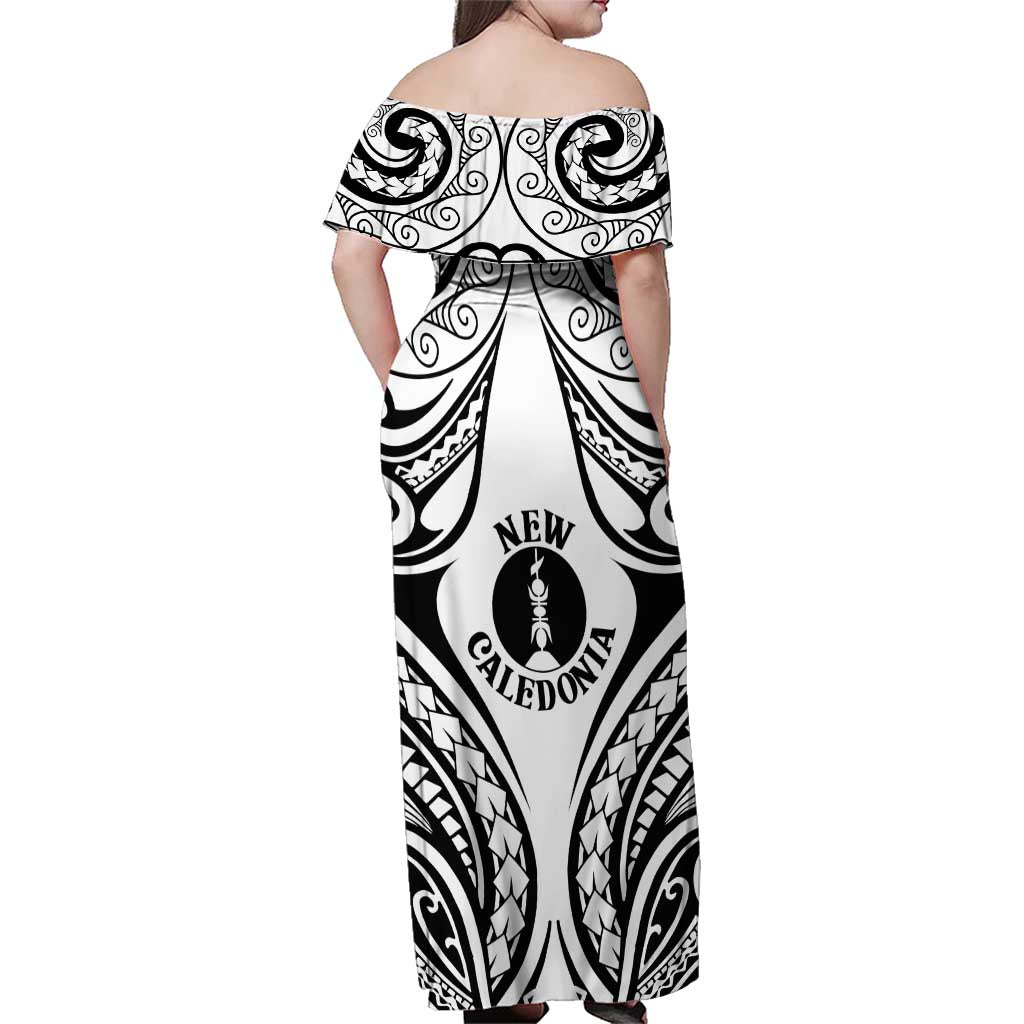 New Caledonia Day Family Matching Off Shoulder Maxi Dress and Hawaiian Shirt Polynesian Curves White Color - Polynesian Pride