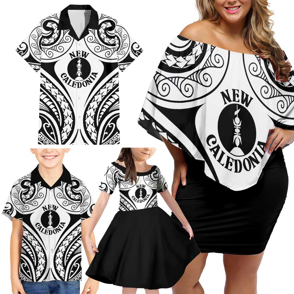 New Caledonia Day Family Matching Off Shoulder Short Dress and Hawaiian Shirt Polynesian Curves White Color - Polynesian Pride