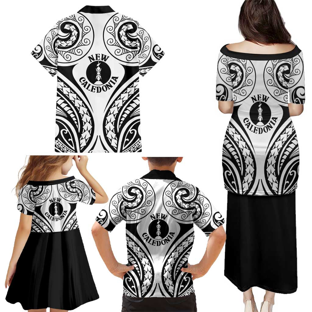 New Caledonia Day Family Matching Puletasi and Hawaiian Shirt Polynesian Curves White Color - Polynesian Pride