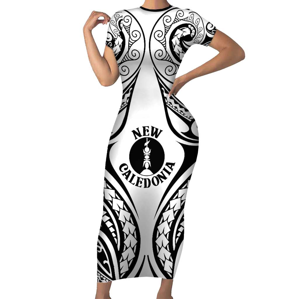 New Caledonia Day Family Matching Short Sleeve Bodycon Dress and Hawaiian Shirt Polynesian Curves White Color - Polynesian Pride