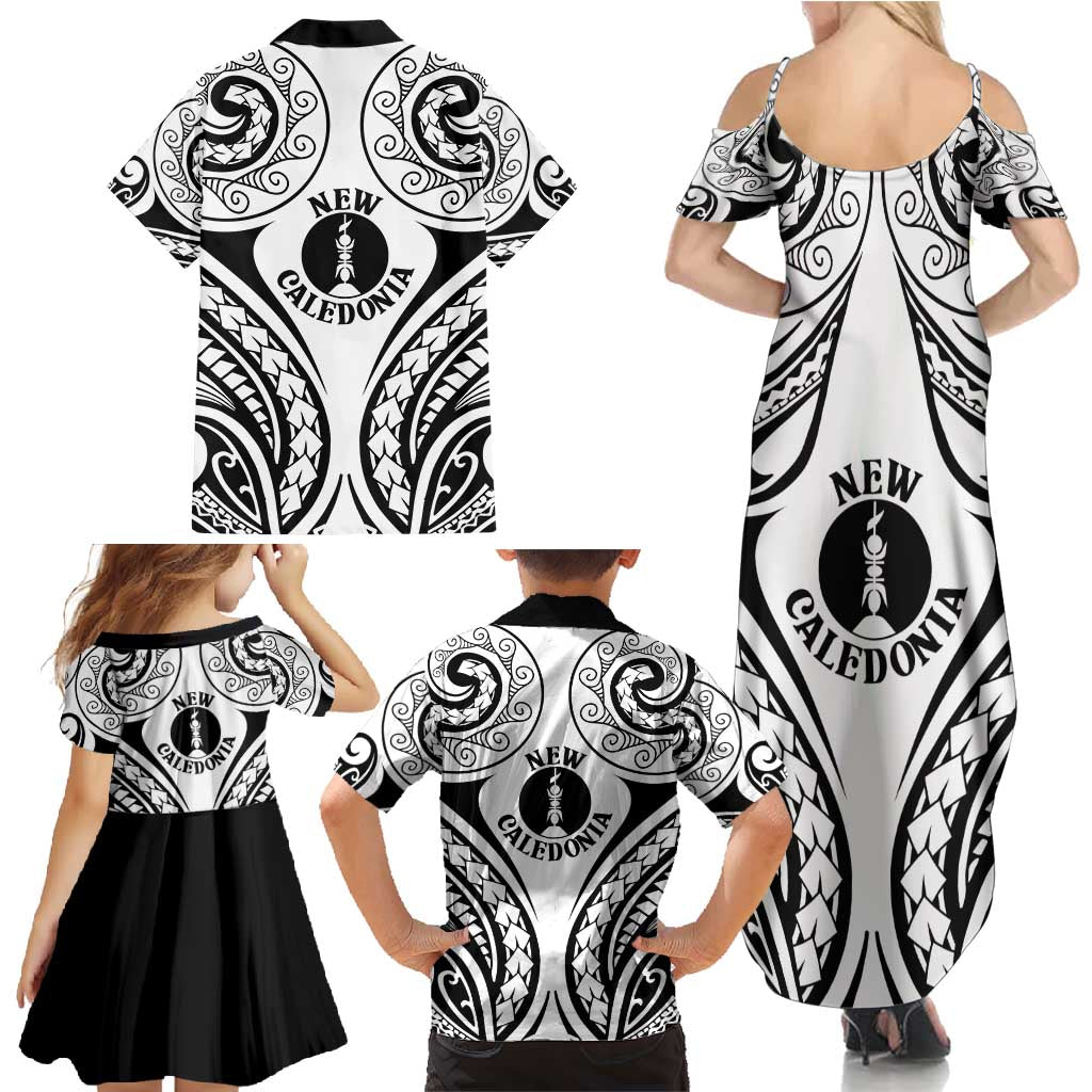 New Caledonia Day Family Matching Summer Maxi Dress and Hawaiian Shirt Polynesian Curves White Color - Polynesian Pride