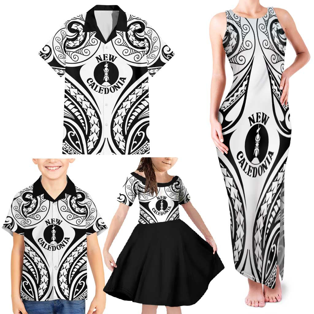 New Caledonia Day Family Matching Tank Maxi Dress and Hawaiian Shirt Polynesian Curves White Color - Polynesian Pride