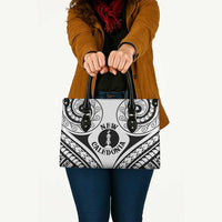 New Caledonia Day Leather Bag Polynesian Curves White Color - Polynesian Pride