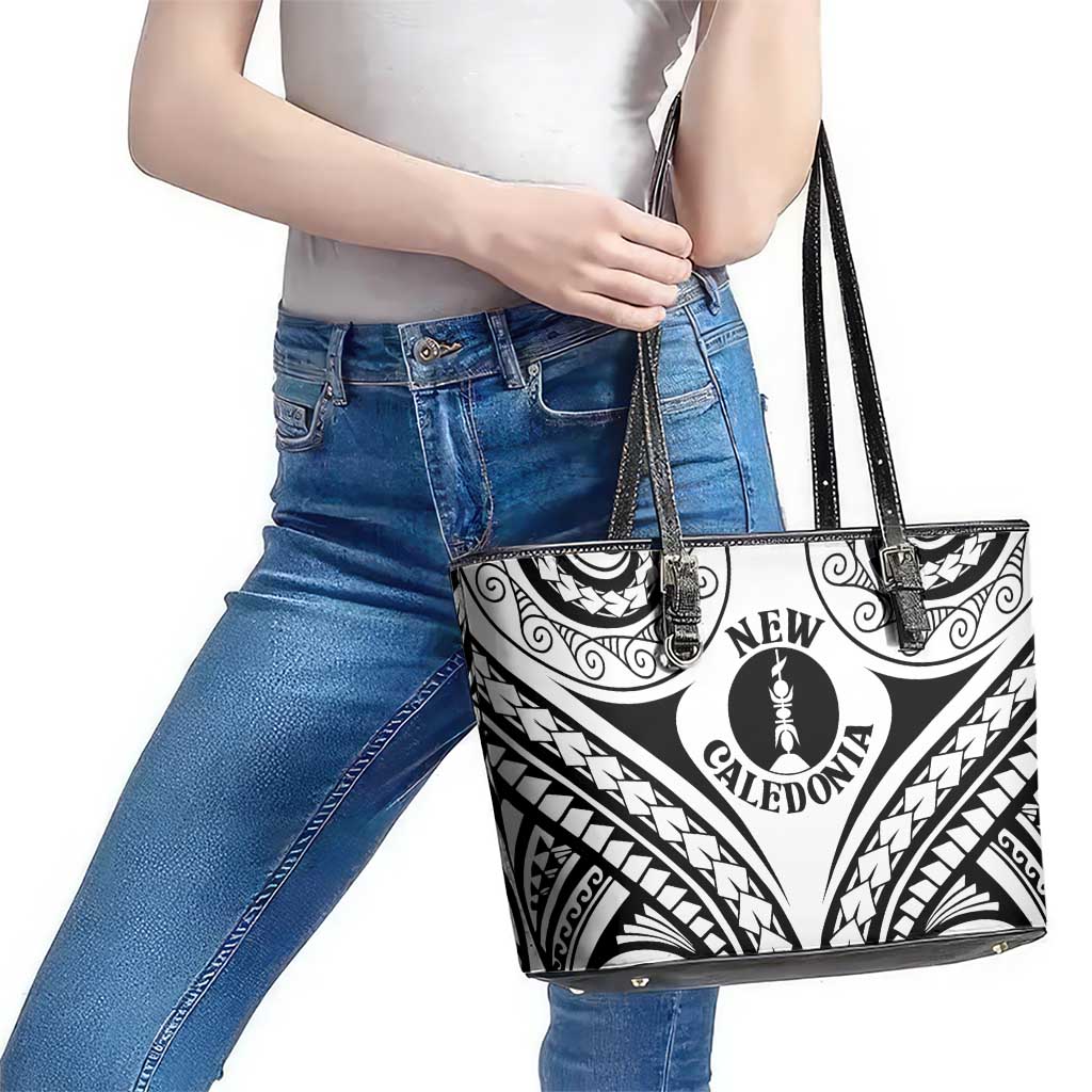 New Caledonia Day Leather Tote Bag Polynesian Curves White Color - Polynesian Pride