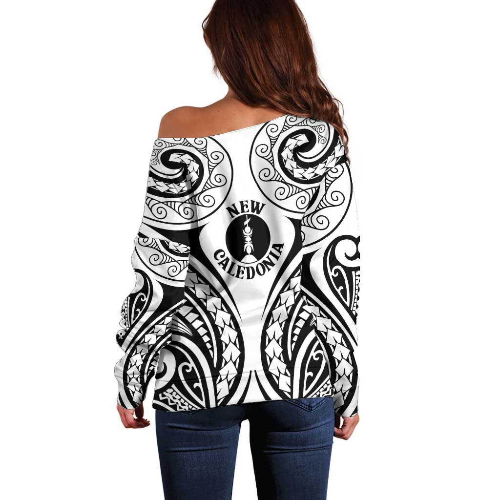 New Caledonia Day Off Shoulder Sweater Polynesian Curves White Color - Polynesian Pride