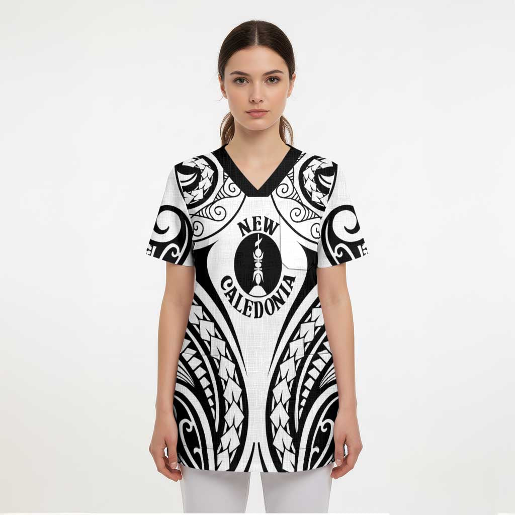 New Caledonia Day Scrub Top Polynesian Curves White Color - Polynesian Pride