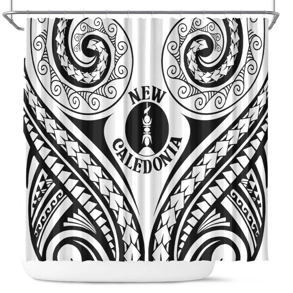 New Caledonia Day Shower Curtain Polynesian Curves White Color - Polynesian Pride