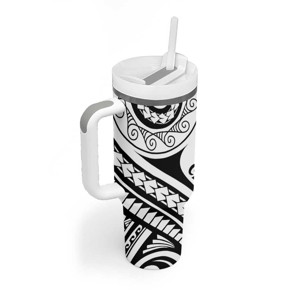 New Caledonia Day Tumbler With Handle Polynesian Curves White Color - Polynesian Pride