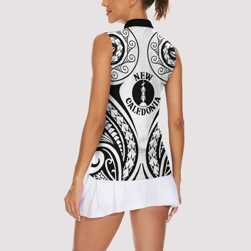 New Caledonia Day Women Sleeveless Polo Shirt Polynesian Curves White Color - Polynesian Pride