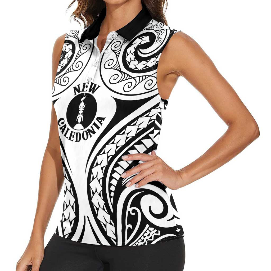 New Caledonia Day Women Sleeveless Polo Shirt Polynesian Curves White Color - Polynesian Pride