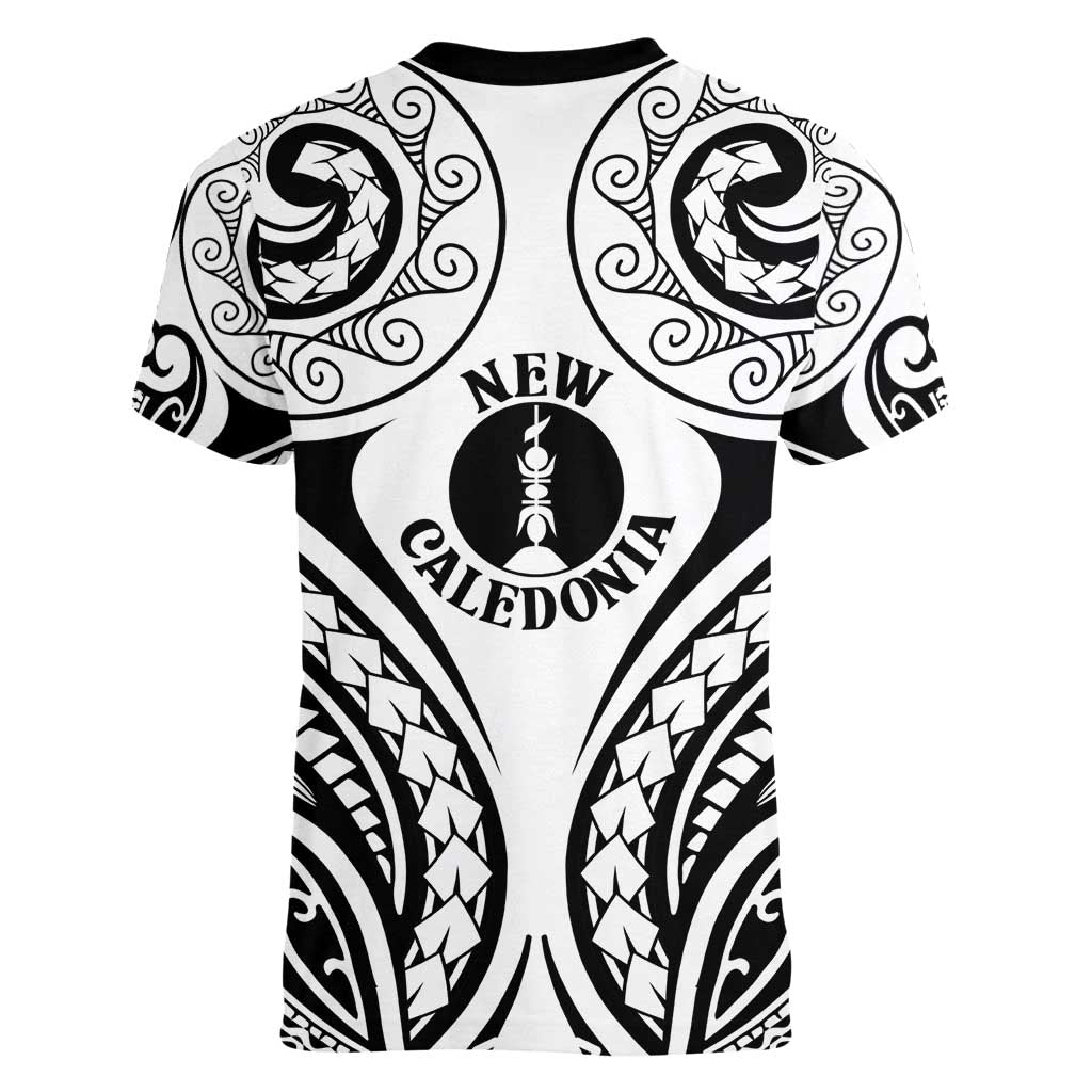 New Caledonia Day Women V-Neck T-Shirt Polynesian Curves White Color - Polynesian Pride