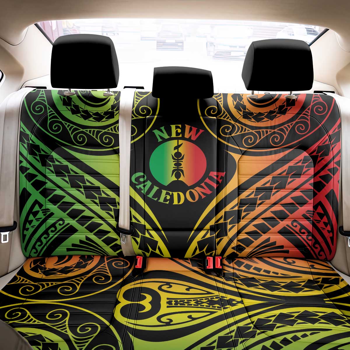 New Caledonia Day Back Car Seat Cover Polynesian Curves Reggae Color - Polynesian Pride
