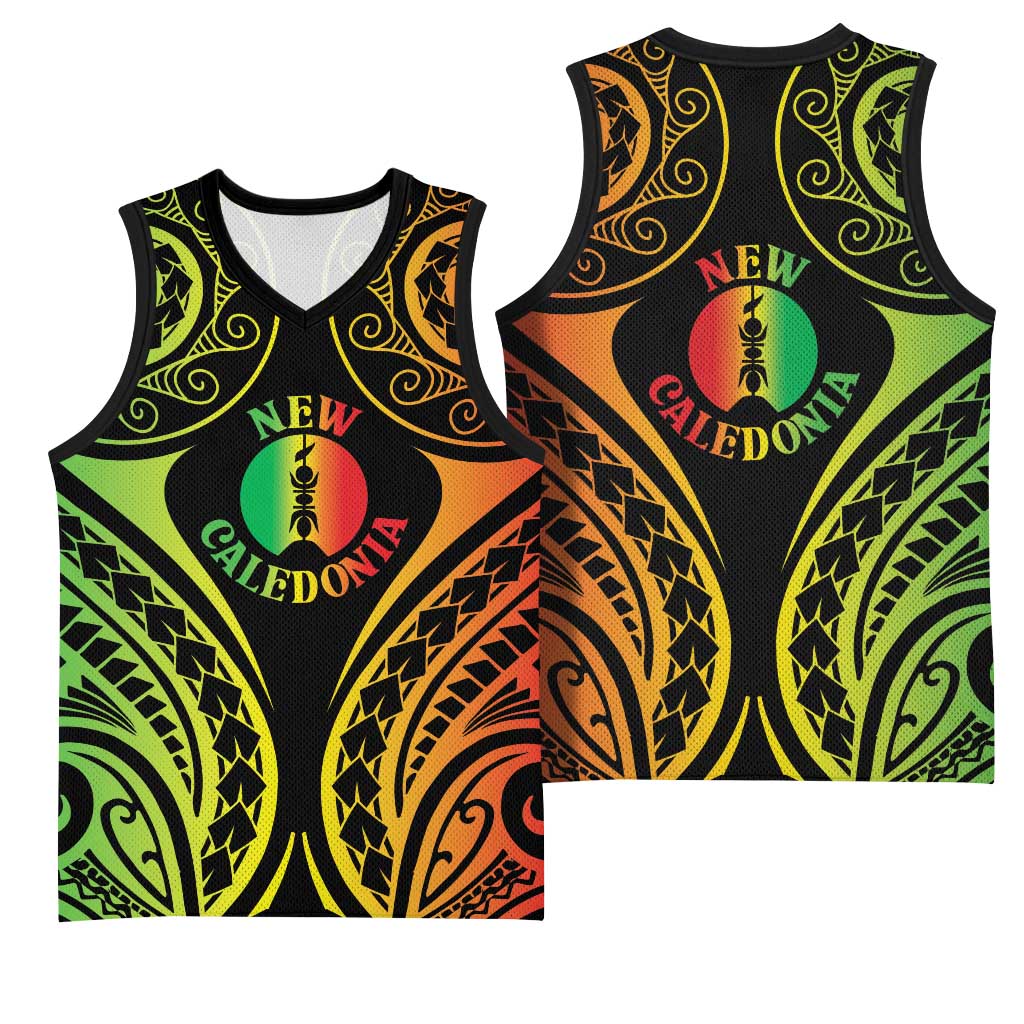 New Caledonia Day Basketball Jersey Polynesian Curves Reggae Color - Polynesian Pride