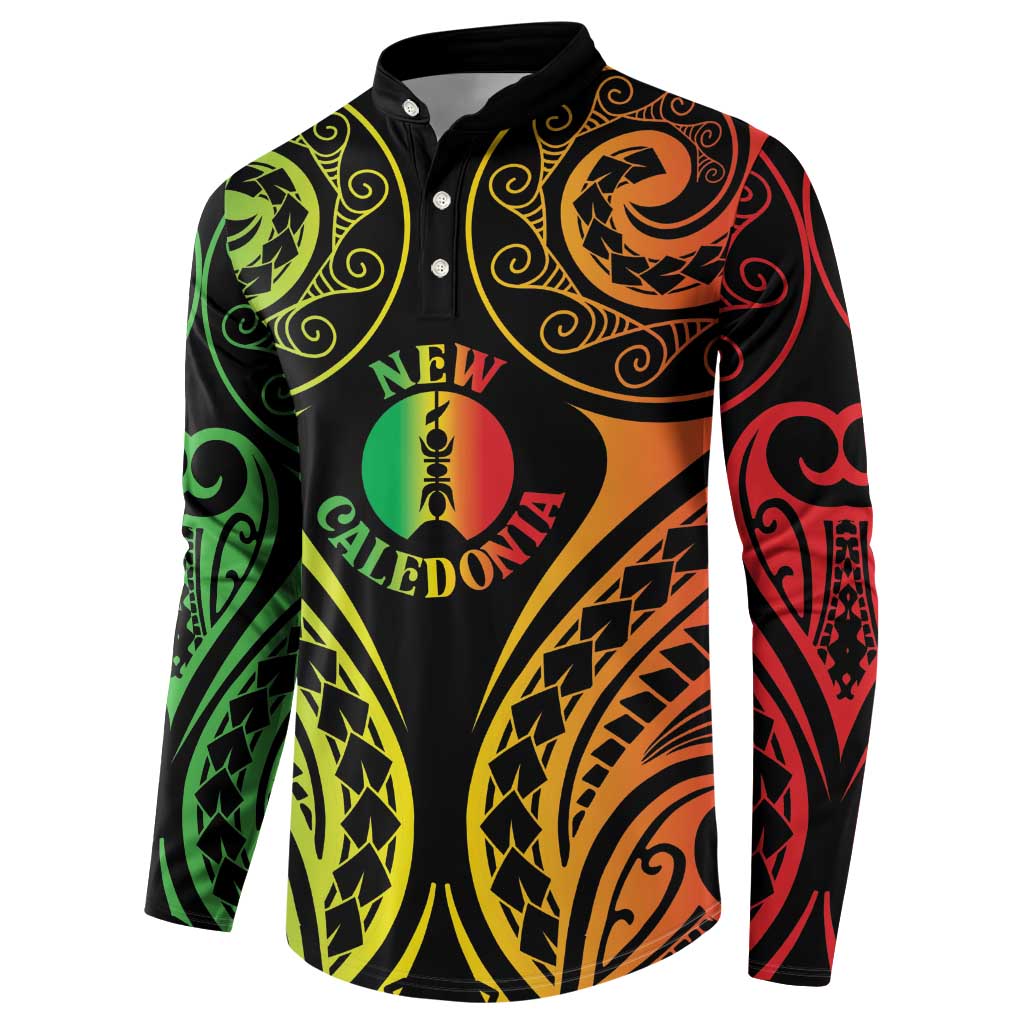 New Caledonia Day Button Sweatshirt Polynesian Curves Reggae Color - Polynesian Pride