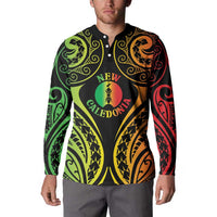New Caledonia Day Button Sweatshirt Polynesian Curves Reggae Color - Polynesian Pride