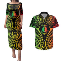 New Caledonia Day Couples Matching Puletasi and Hawaiian Shirt Polynesian Curves Reggae Color - Polynesian Pride