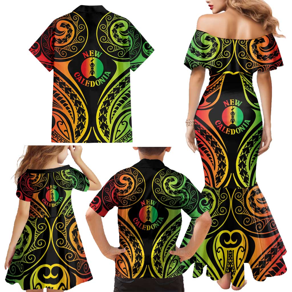 New Caledonia Day Family Matching Mermaid Dress and Hawaiian Shirt Polynesian Curves Reggae Color - Polynesian Pride