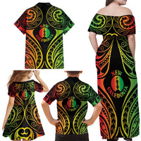 New Caledonia Day Family Matching Off Shoulder Maxi Dress and Hawaiian Shirt Polynesian Curves Reggae Color - Polynesian Pride