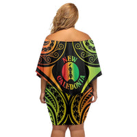 New Caledonia Day Family Matching Off Shoulder Short Dress and Hawaiian Shirt Polynesian Curves Reggae Color - Polynesian Pride