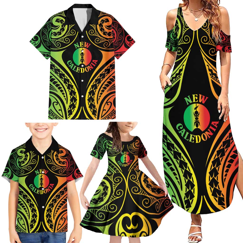 New Caledonia Day Family Matching Summer Maxi Dress and Hawaiian Shirt Polynesian Curves Reggae Color - Polynesian Pride