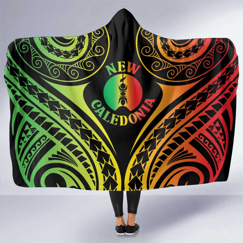 New Caledonia Day Hooded Blanket Polynesian Curves Reggae Color - Polynesian Pride
