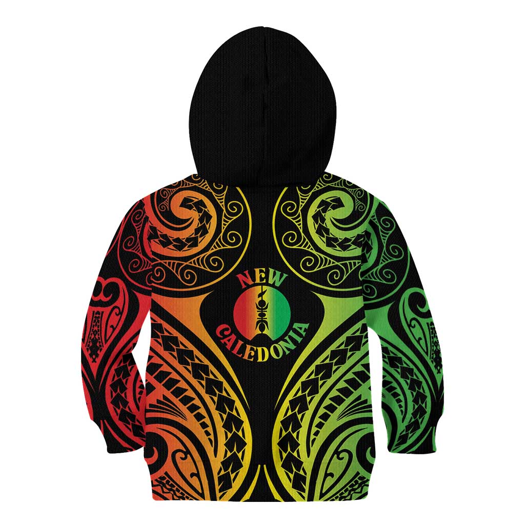 New Caledonia Day Kid Hoodie Polynesian Curves Reggae Color - Polynesian Pride