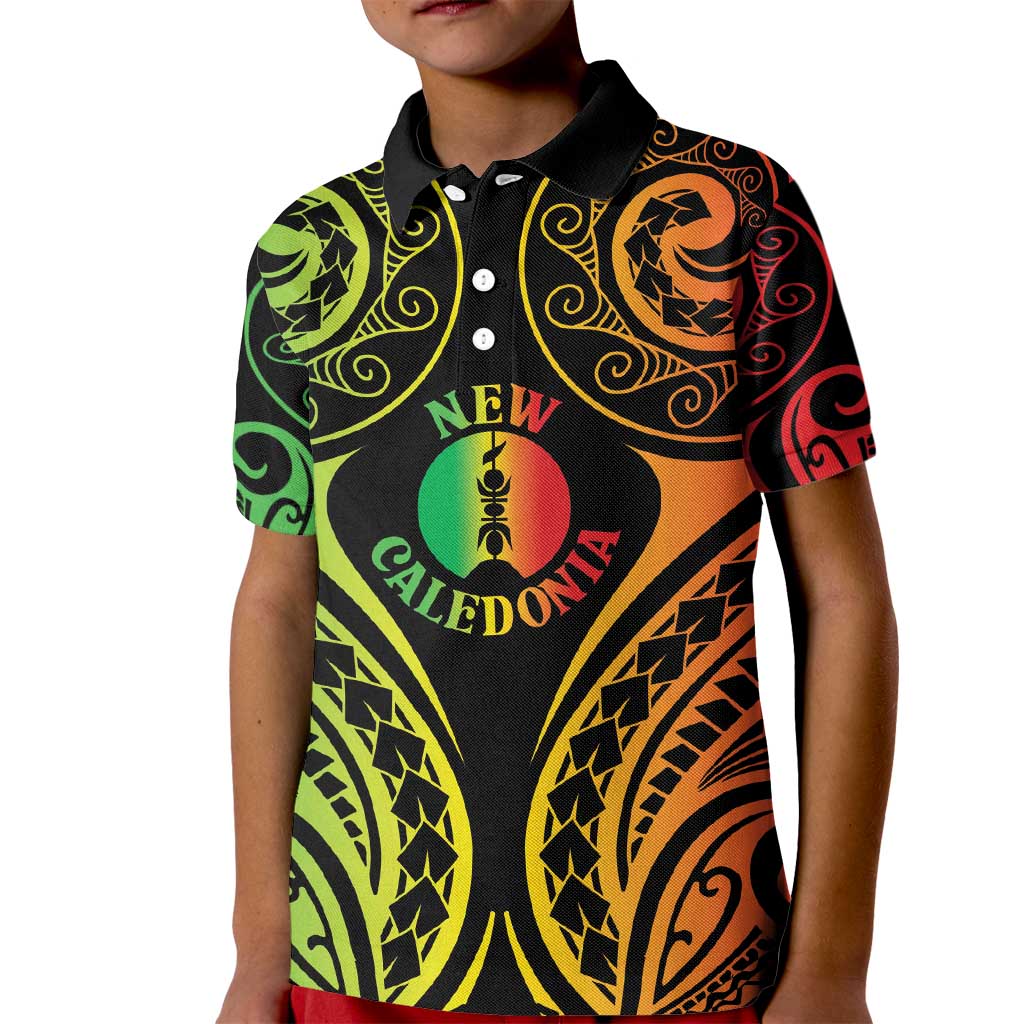New Caledonia Day Kid Polo Shirt Polynesian Curves Reggae Color - Polynesian Pride