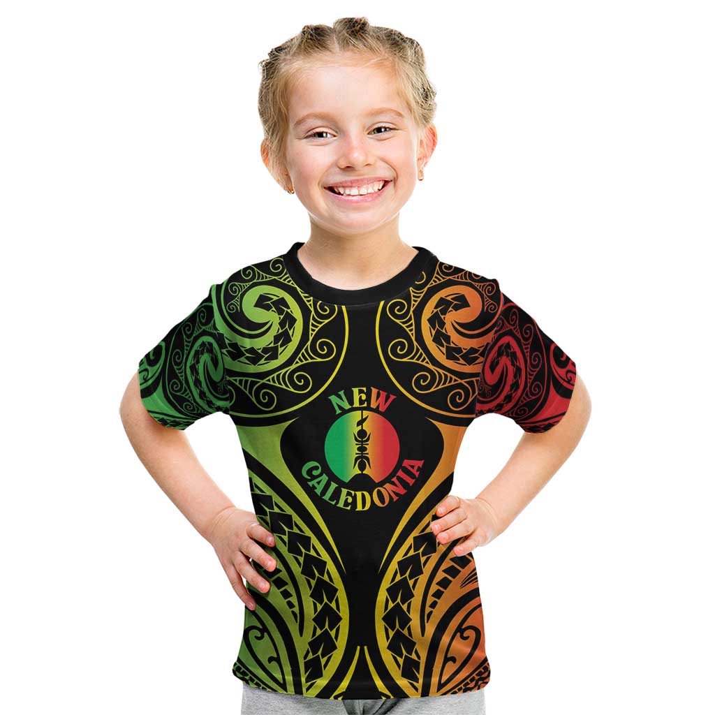 New Caledonia Day Kid T Shirt Polynesian Curves Reggae Color - Polynesian Pride