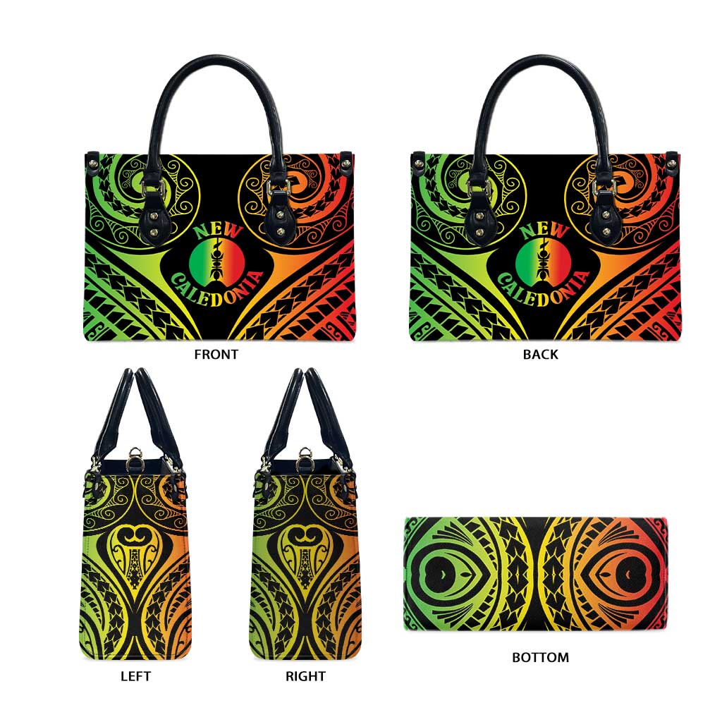New Caledonia Day Leather Bag Polynesian Curves Reggae Color - Polynesian Pride