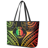 New Caledonia Day Leather Tote Bag Polynesian Curves Reggae Color - Polynesian Pride