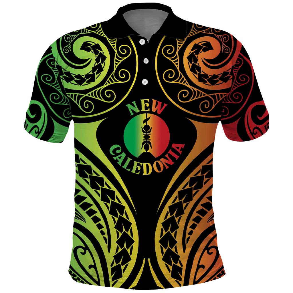 New Caledonia Day Polo Shirt Polynesian Curves Reggae Color - Polynesian Pride