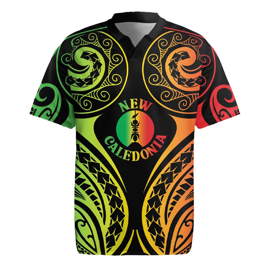 New Caledonia Day Rugby Jersey Polynesian Curves Reggae Color - Polynesian Pride