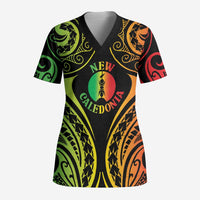 New Caledonia Day Scrub Top Polynesian Curves Reggae Color - Polynesian Pride