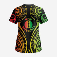 New Caledonia Day Scrub Top Polynesian Curves Reggae Color - Polynesian Pride