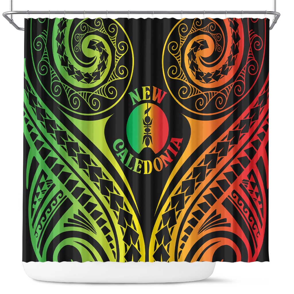 New Caledonia Day Shower Curtain Polynesian Curves Reggae Color - Polynesian Pride