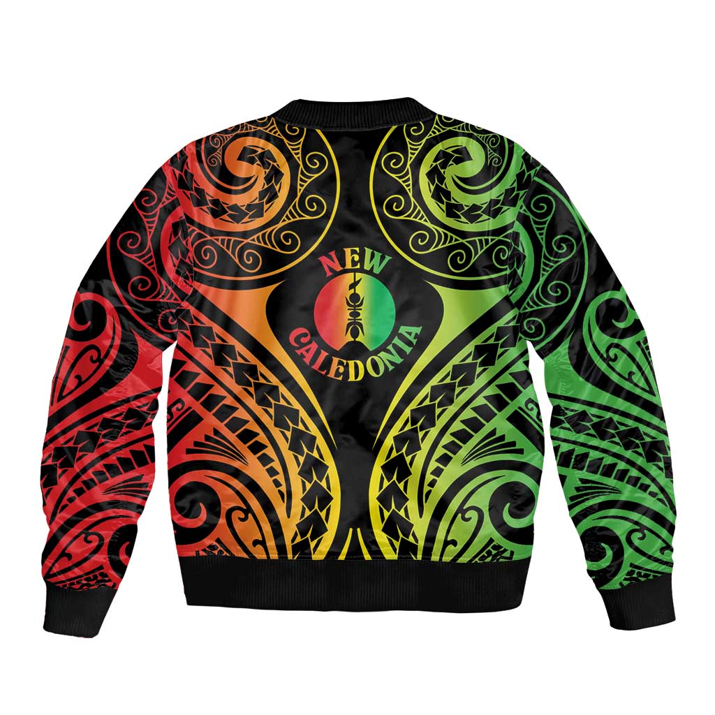 New Caledonia Day Sleeve Zip Bomber Jacket Polynesian Curves Reggae Color - Polynesian Pride