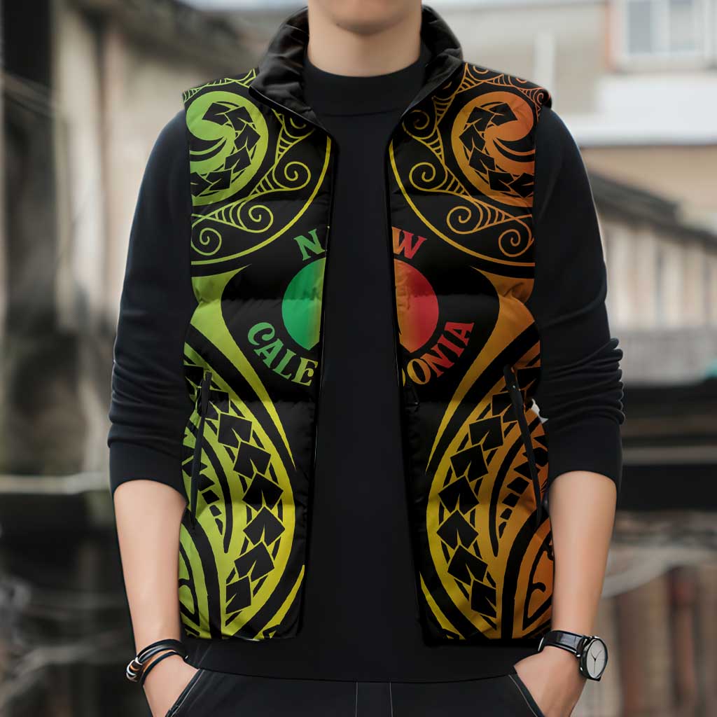 New Caledonia Day Sleeveless Puffer Jacket Polynesian Curves Reggae Color - Polynesian Pride