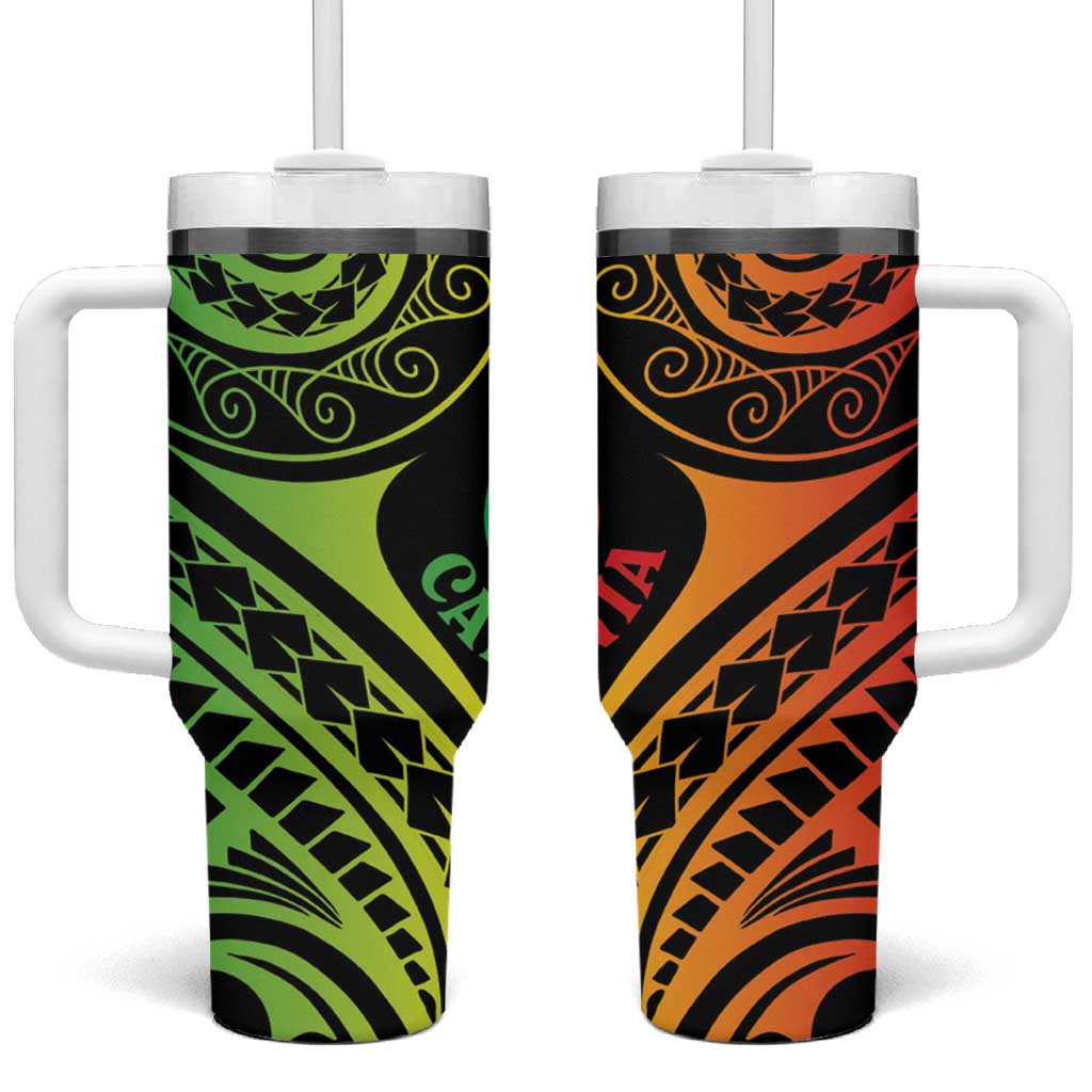 New Caledonia Day Tumbler With Handle Polynesian Curves Reggae Color - Polynesian Pride