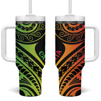 New Caledonia Day Tumbler With Handle Polynesian Curves Reggae Color - Polynesian Pride