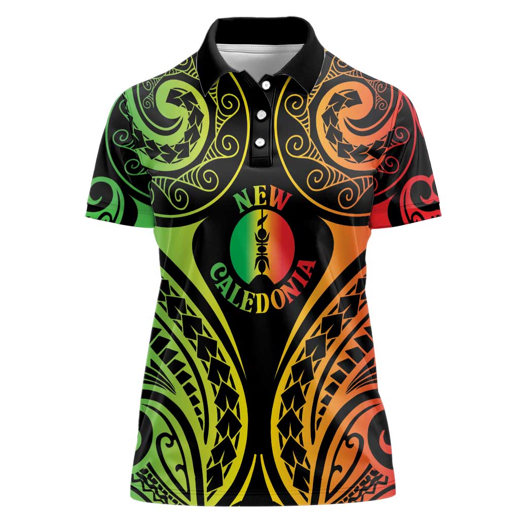 New Caledonia Day Women Polo Shirt Polynesian Curves Reggae Color - Polynesian Pride
