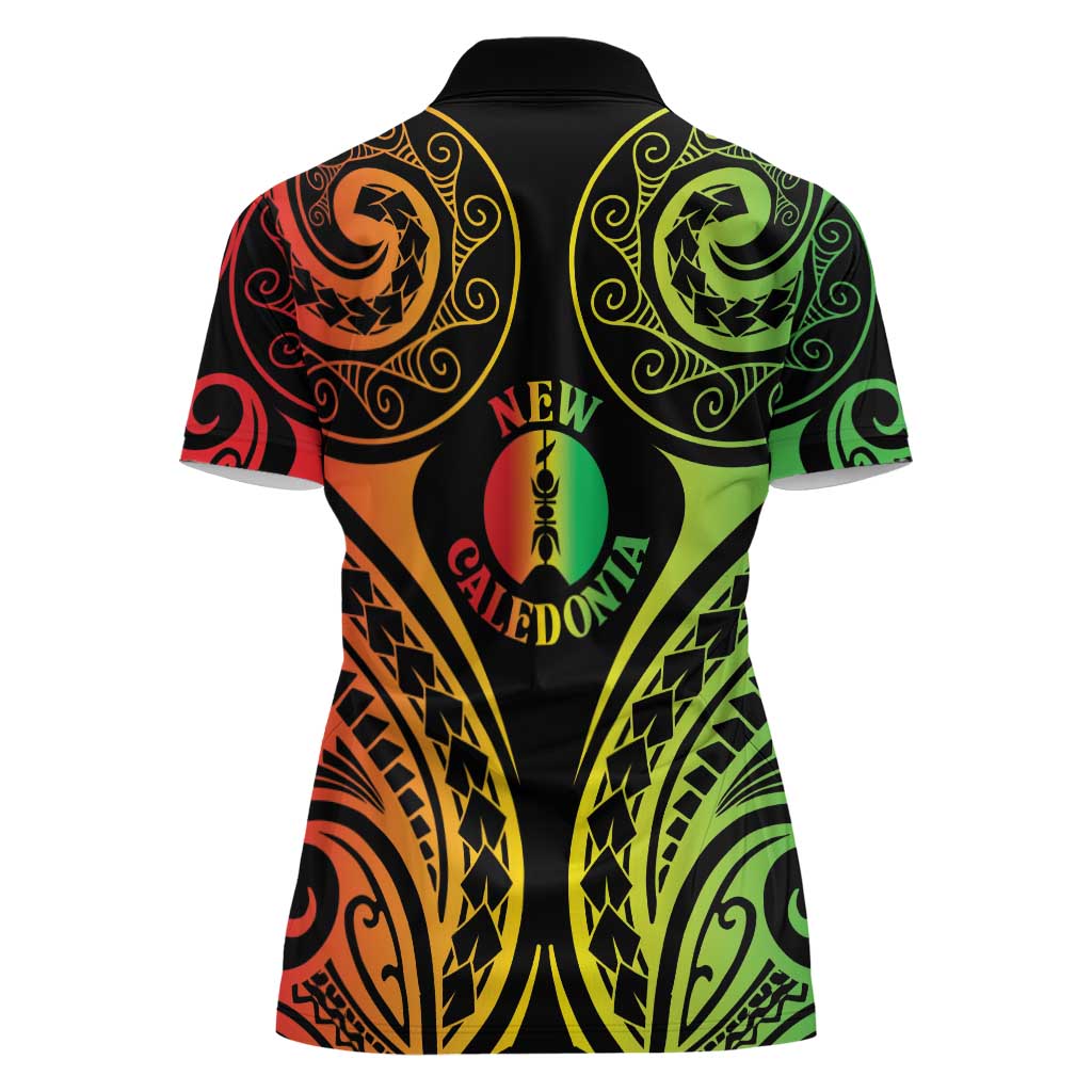 New Caledonia Day Women Polo Shirt Polynesian Curves Reggae Color - Polynesian Pride