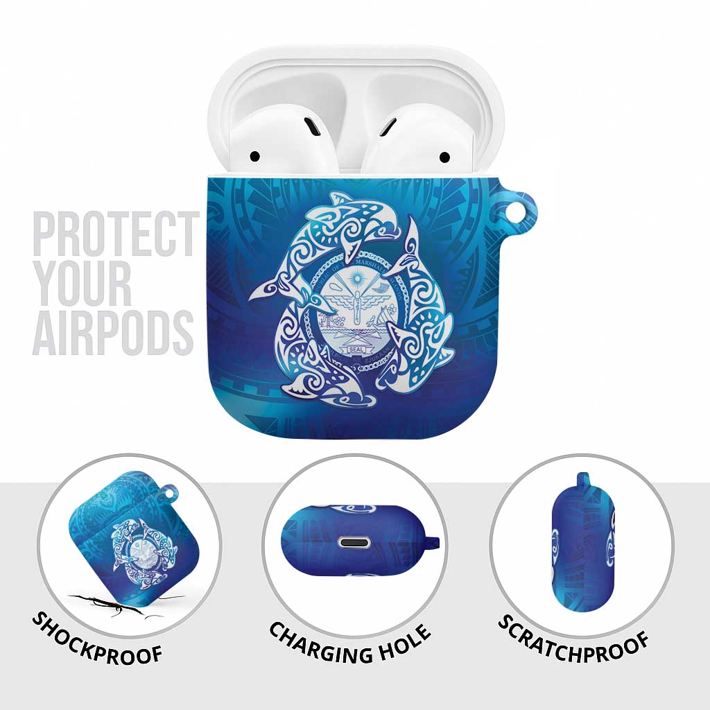 Marshall Islands Manit Day AirPods Case Tribal Dolphin With Marshall Seal - Polynesian Pride