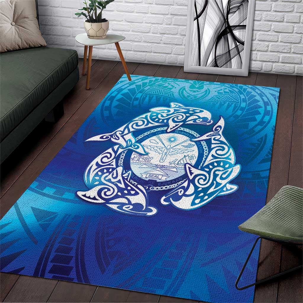 Marshall Islands Manit Day Area Rug Tribal Dolphin With Marshall Seal - Polynesian Pride