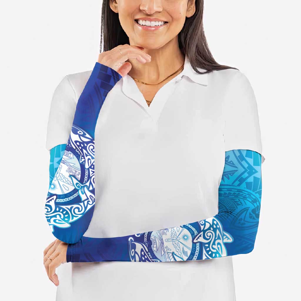 Marshall Islands Manit Day Arm Sleeves Tribal Dolphin With Marshall Seal - Polynesian Pride