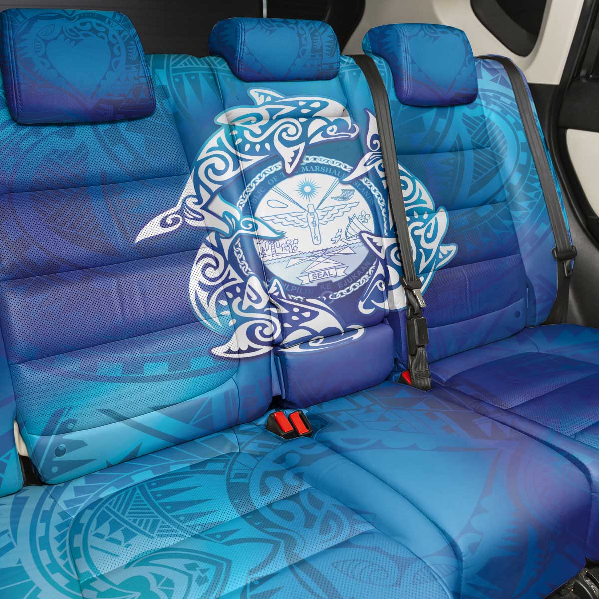 Marshall Islands Manit Day Back Car Seat Cover Tribal Dolphin With Marshall Seal - Polynesian Pride