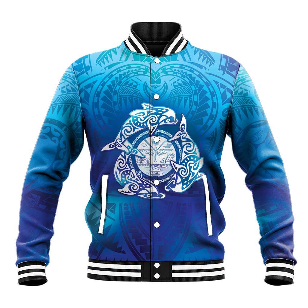 Marshall Islands Manit Day Baseball Jacket Tribal Dolphin With Marshall Seal - Polynesian Pride