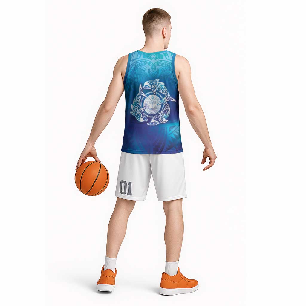 Marshall Islands Manit Day Basketball Jersey Tribal Dolphin With Marshall Seal - Polynesian Pride